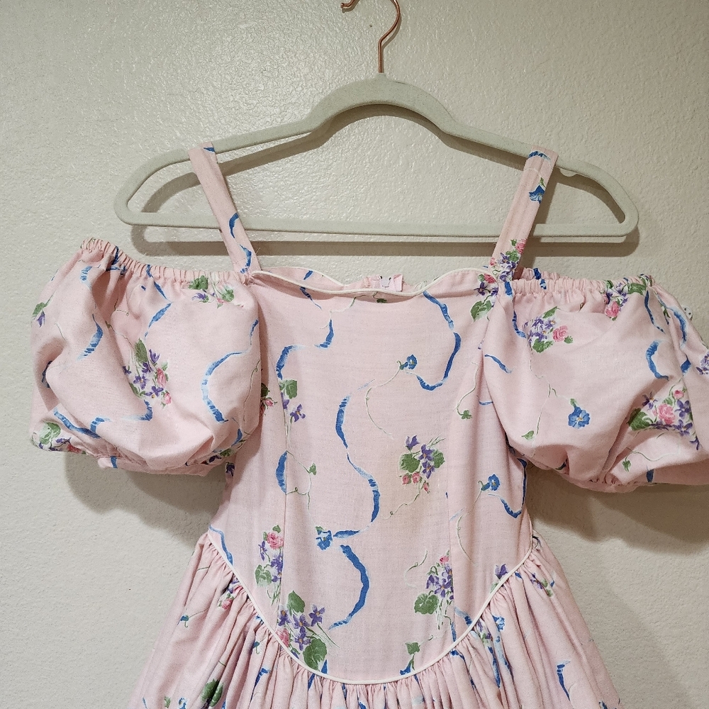 Vintage Daisy Kingdom Floral Dress Puff Sleeve Petticoat Lace Cottagecore size 8 - Picture 9 of 14